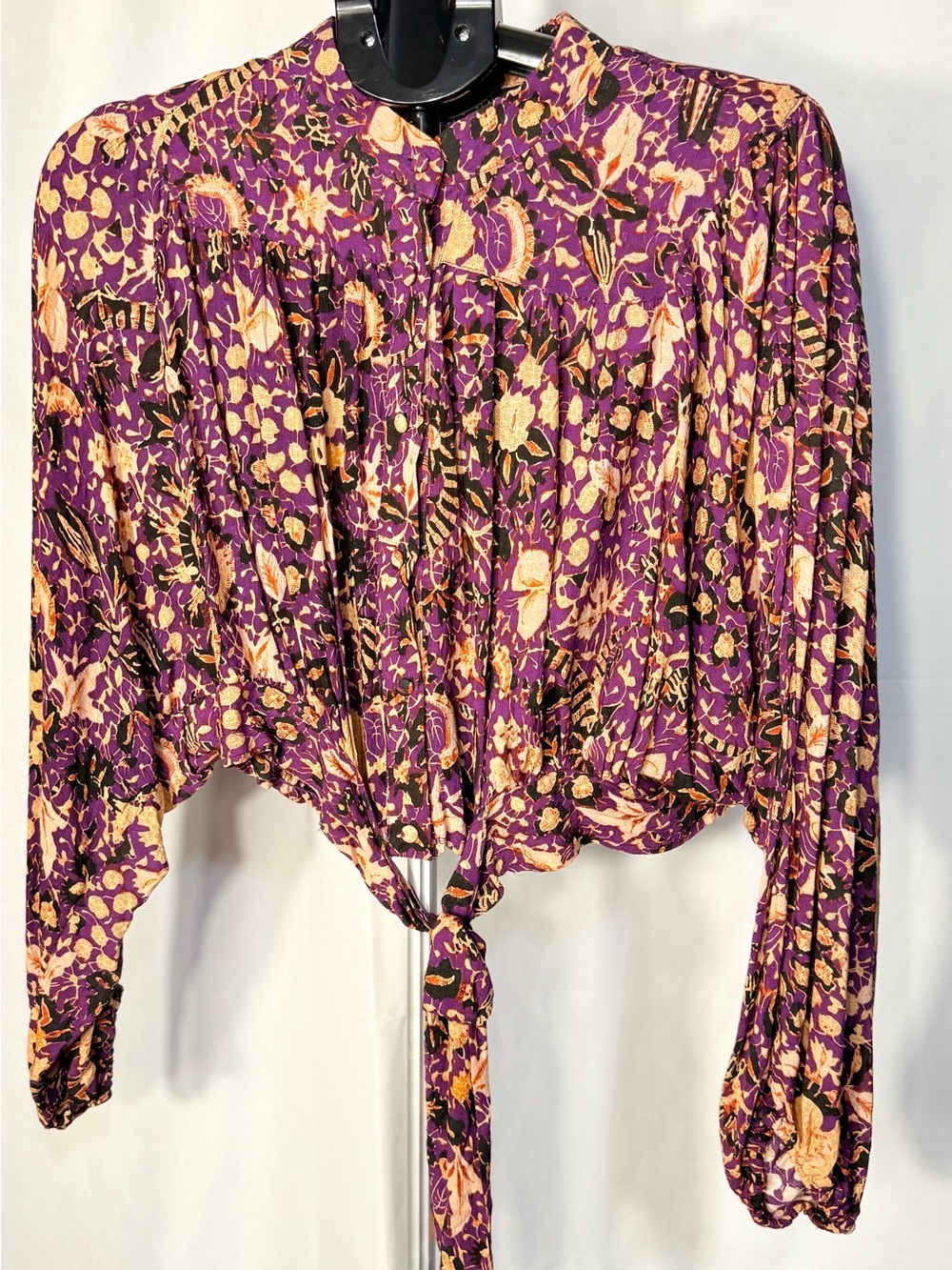 Rachel Zoe Floral Tie-Front Crop Top Blouse -L